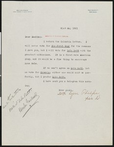William Lyon Phelps, letter, 1921-05-21, to Hamlin Garland
