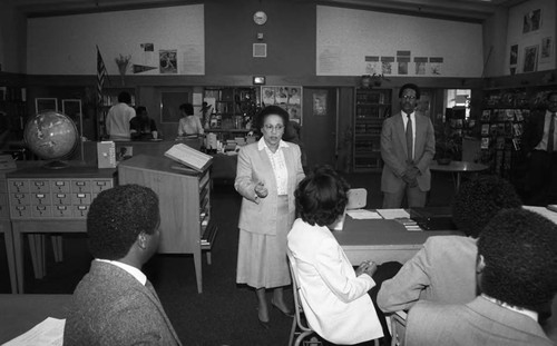 Rita Walters speaking at Crenshaw High School, Los Angeles, 1985