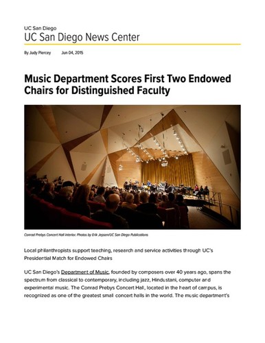 Music Department Scores First Two Endowed Chairs for Distinguished Faculty