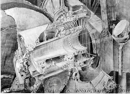Cutaway Drawing of Declination Trunnion, 200-Inch Telescope