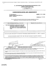 [Certificate of deposit from Banque Labano-Francaise SAL to L Atteshlis Bonded Stores Ltd for Sovereign Classic Gold Cigarette]