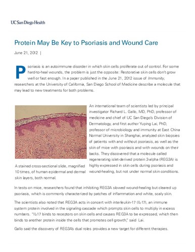Protein May Be Key to Psoriasis and Wound Care