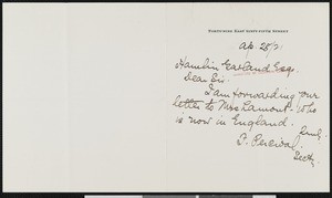 F. Percival, letter, 1921-04-28, to Hamlin Garland