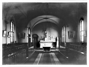 Interior of the private chapel at the Convent of Domican Sisters at Mission San Jose de Guadalupe, ca.1904