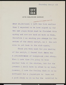 Frederic Hatton, letter, 1916-03-02, to Hamlin Garland