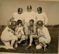 Analy High School Tigers football, 1953--Coach Walt Foster and six football players