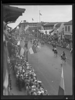 Horseback riders and spectators at the Old Spanish Days Fiesta parade, Santa Barbara, 1935