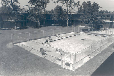 Swimming pool, Cheverton Residence Hall [originally East Hall], Chapman College, Orange, California