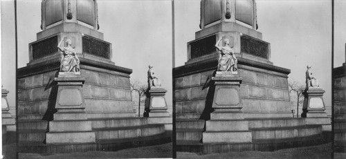 Douglas Monument. Statue of Eloquence and two tablets. At right profile of statue of Illinois. Chicago, Ill