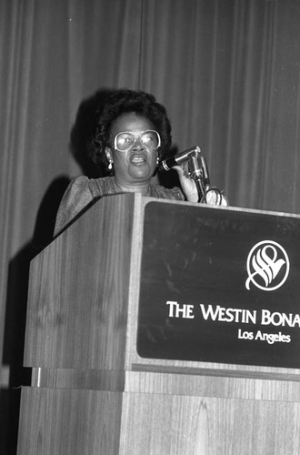 Woman speaking at the Southern California Chapters' AKA Diamond Jubilee, Los Angeles, 1984
