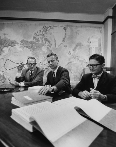 Contract Signing, Scripps Institution of Oceanography, Global Marine, Inc. SIO Director William A. Nierenberg at left. November 14, 1967