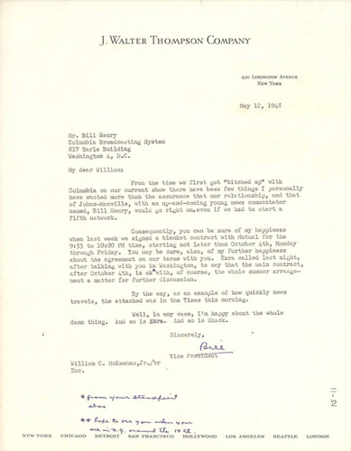 Letter from Willaim C. McKeehan to Bill Henry, May 12, 1948