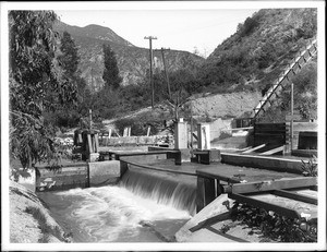 Power plant which provides electric power and irrigation, San Gabriel Canyon, California