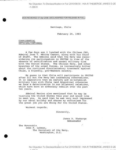 Theberge letter to John F. Lehman