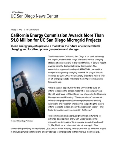 California Energy Commission Awards More Than $1.8 Million for UC San Diego Microgrid Projects