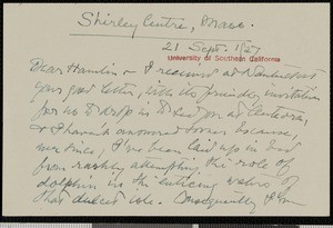 Percy MacKaye, letter, 1927-09-21, to Hamlin Garland