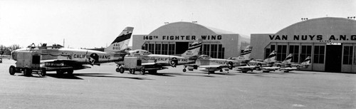 F-86s from Air National Guard's 146th Tactical Fighter Wing, Van Nuys Airport, 1955