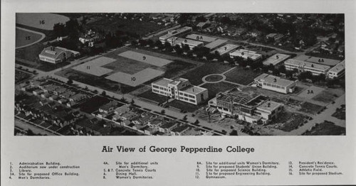 Aerial view of George Pepperdine College, 1940