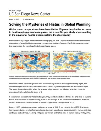 Solving the Mysteries of Hiatus in Global Warming