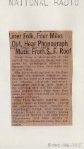 Liner Folk, Four Miles Out, Hear Phonograph Music From S.F. Roof