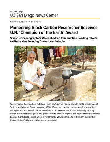 Pioneering Black Carbon Researcher Receives U.N. ‘Champion of the Earth’ Award