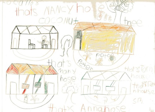 Nancy's rendering of village houses and descriptions in English