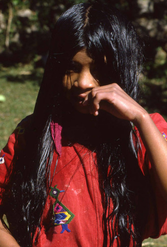 Mayan girl with long black hair, Chajul, 1982