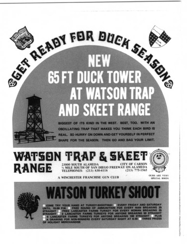 Advertisement for the Watson trap and skeet range