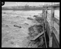 Glendale bridge destroyed by storm flooding in the Los Angeles River, Los Angeles, 1927