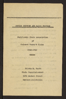 Motion picture and radio program California State Association of Colored Women Inc. 1948-1949