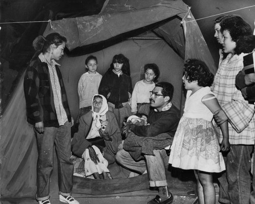 Evicted family in tent