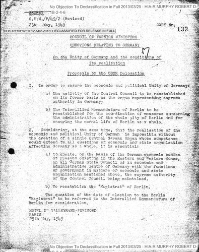 Questions relating to Germany: On the unity of Germany and the conditions of its realisation (Proposals by the USSR Delegation)