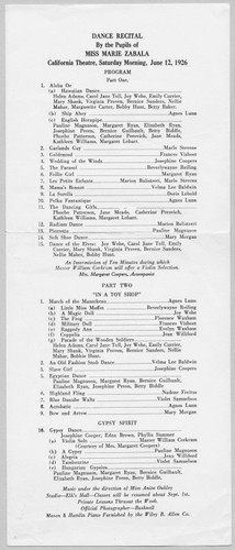 Dance Recital By the Pupils of Miss Marie Zabala, 1926