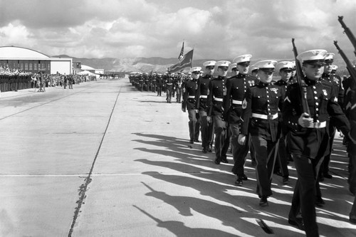 U.S. Marines marching squads, El Toro Marine Corps Station, California, February 4, 1949