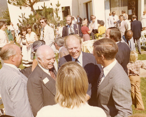 President Ford greets guests at Pepperdine reception, 1975