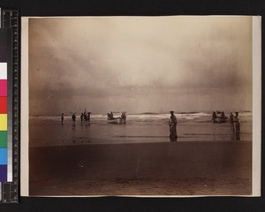 Boats landing on beach, Papua New Guinea, ca.1884