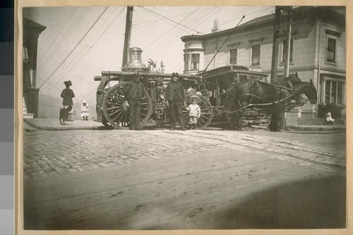 20 - Engine, S.F. [San Francisco] Fire Dept. With Engineer Frank Crockett standing at the side with the boy, 1919