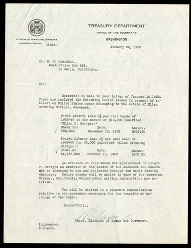 Letter from the Chief of the Division of Loans and Currency to W.C. Crandall, 24 January, 1933