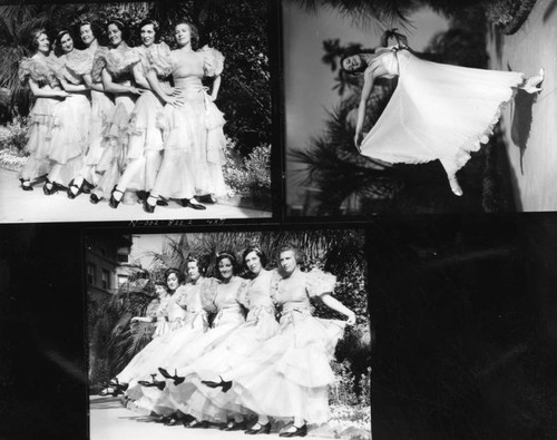 Dancers wearing formal dresses, views 1-3