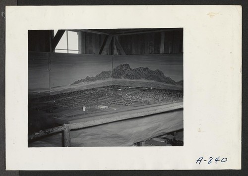 New Year's Fair. Model of camp 2 prepared for agricultural exhibit by evacuee craftsmen. Photographer: Stewart, Francis Poston, Arizona