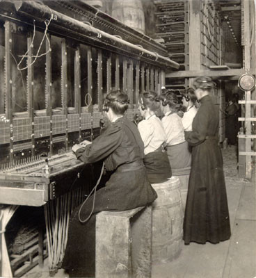[Operators working at the first telephone exchange to begin operation after the earthquake and fire of April, 1906]