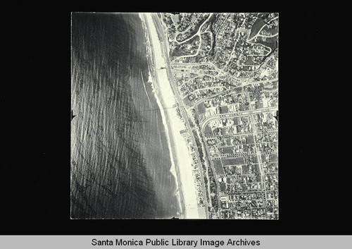 Aerial map of Santa Monica City flown by Pacific Air Industries on April 1, 1950 with section boundaries: Adelaide Drive,Santa Monica Canyon, Fourth Street, and Montana Avenue