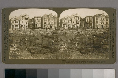 Curious result of the earthquake--settling houses on Howard St.--San Francisco Disaster, U. S. A