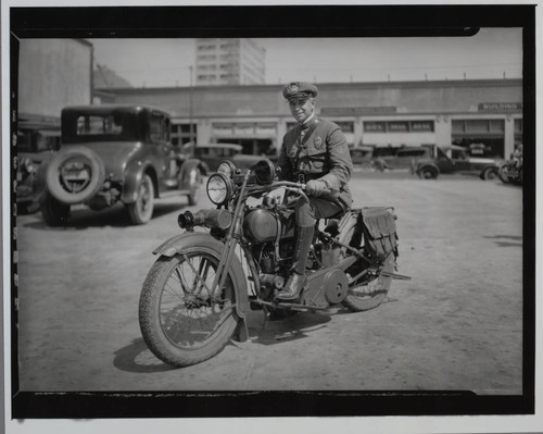 Motorcycle officer Andrew de Villa, former Venice police chief, Los Angeles County. 1926