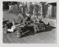 Willys jeeps at Korbel Champagne Cellars, Guerneville, California, 1958