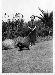 woman with black dog