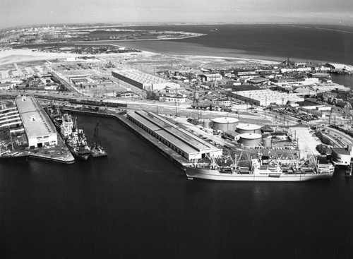Los Angeles Harbor and Terminal Island, looking east