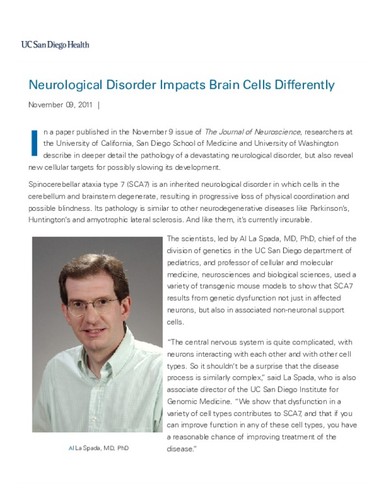 Neurological Disorder Impacts Brain Cells Differently