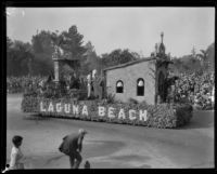 California mission wedding float in the Tournament of Roses Parade, Pasadena, 1930