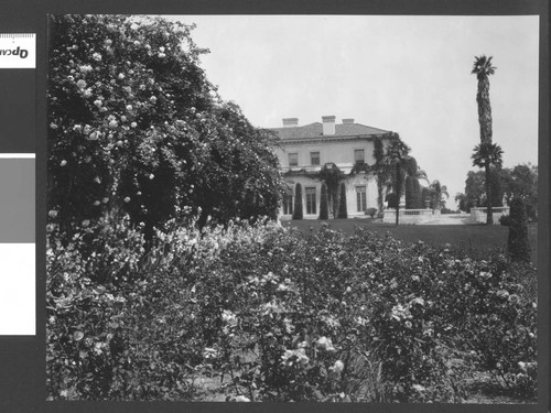 Rose garden and the Huntington residence from the south west, circa 1918
